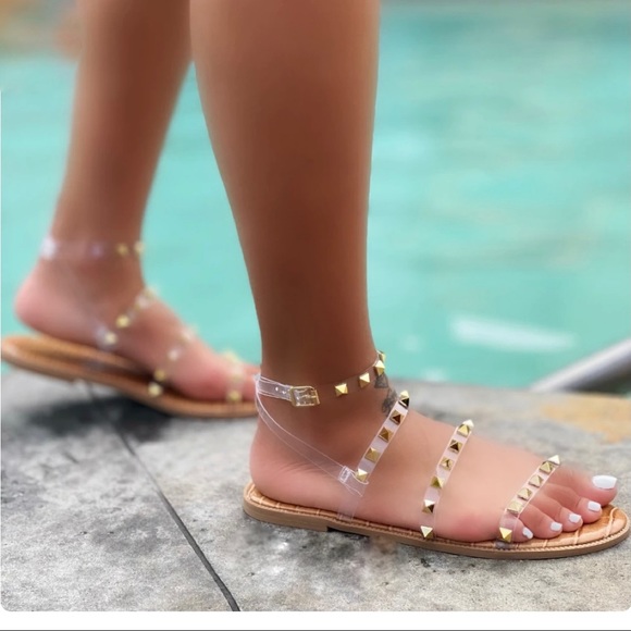Gladiator sandal Clear with gold pyramid studs - Picture 2 of 7
